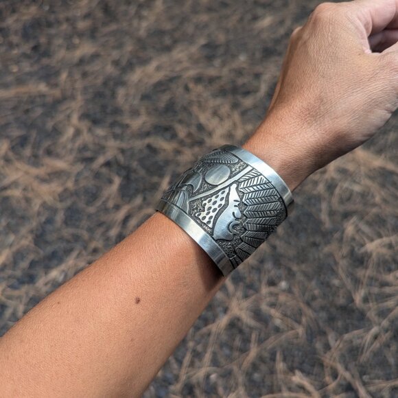 Native American Silver Bracelet Genuine Handcrafted Navajo Jewelry Sz 7 in - Picture 4 of 11